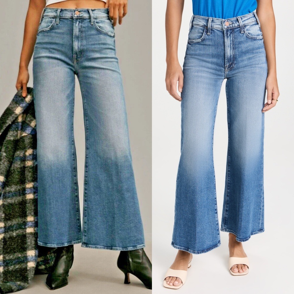 MOTHER The Hustler Roller Ankle Jeans High On The Hog 27 Blue Wide Leg
